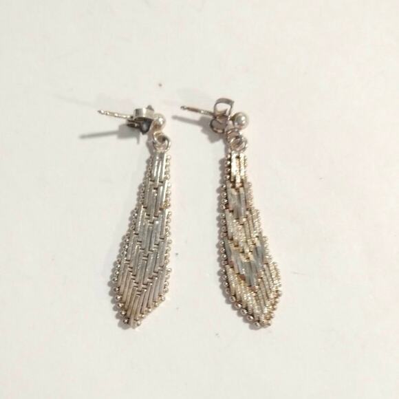 14k yellow gold vermeil Sterling Silver 925 Dangle Drop Earrings Posts Italy - Picture 6 of 8